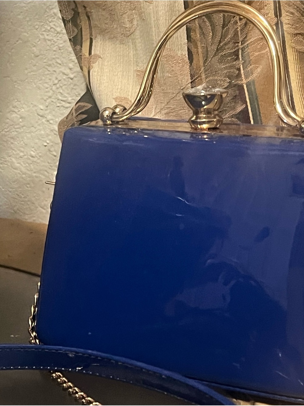 Glossy Cobalt Mini Top-Handle Bag with Gold Accents